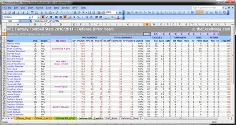 Football Statistics Excel Spreadsheet — Db