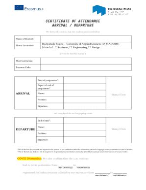 Fillable Online Certificate Of Attendance Arrival Departure Fax Email