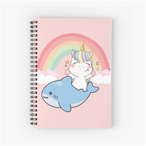 Cuaderno de espiral Lindo unicornio montando tiburón con arco iris