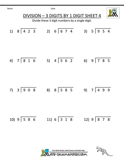 4 Digit By 1 Digit Division Worksheets 4 Digit By 1 Digit Di