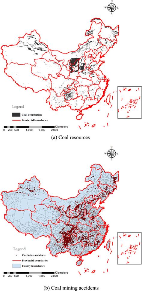 map  show  spatial distribution   coal resources   coal