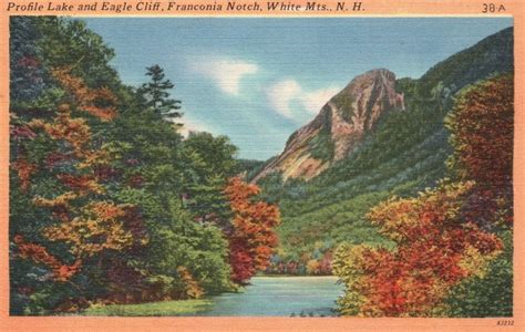 Vintage Postcard 1930s Profile Lake And Eagle Cliff Franconia Notch