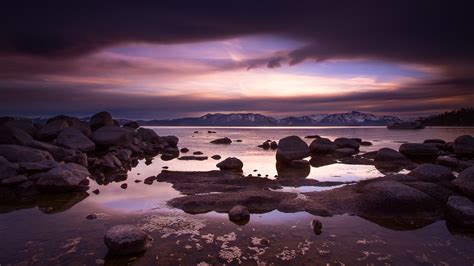 Wallpaper Landscape Sunset Sea Bay Rock Shore Reflection