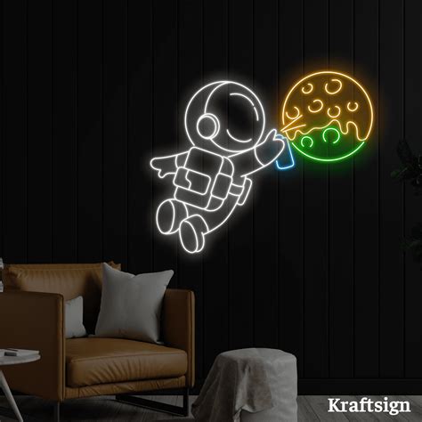 Craftnamesign Astronaut Painted Planet Neon Sign Spaceman Nursery