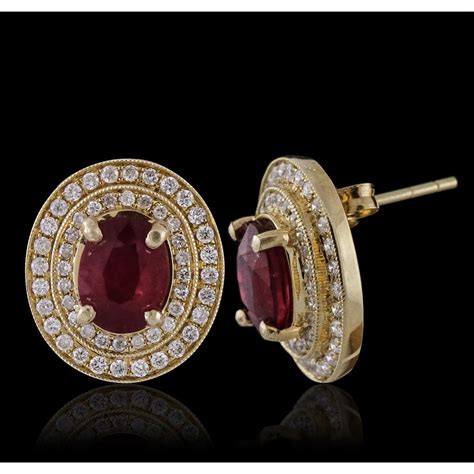 14kt Yellow Gold 320ctw Ruby And Diamond Earrings