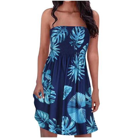 Summer Dresses For Women Beach Cover Ups Strapless Boho Floral Print