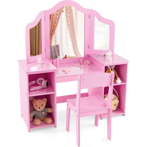 Costway Set Toeletta Per Bambini In Set Postazione Trucco In Legno