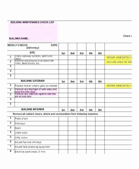 Preventive Maintenance Checklist Template Excel