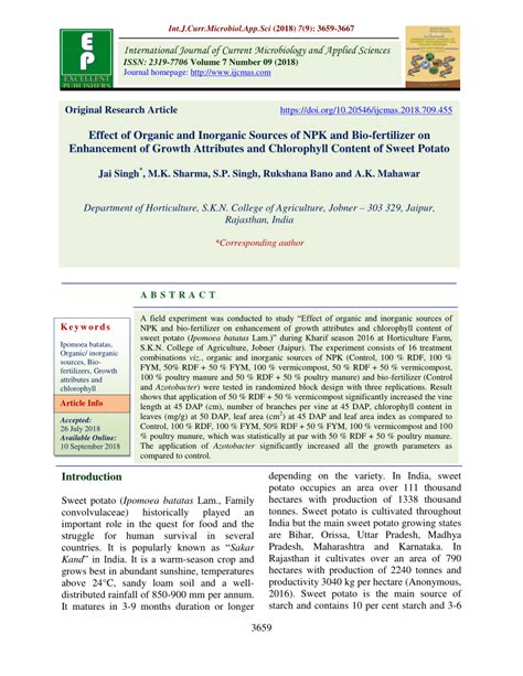 Pdf Effect Of Organic And Inorganic Sources Of Npk And Bio Fertilizer