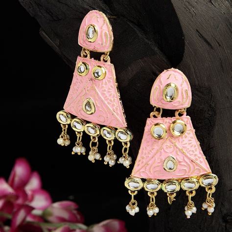 Buy Moedbuille Kundan Studded Handpainted Pink Meenakari Design Gold