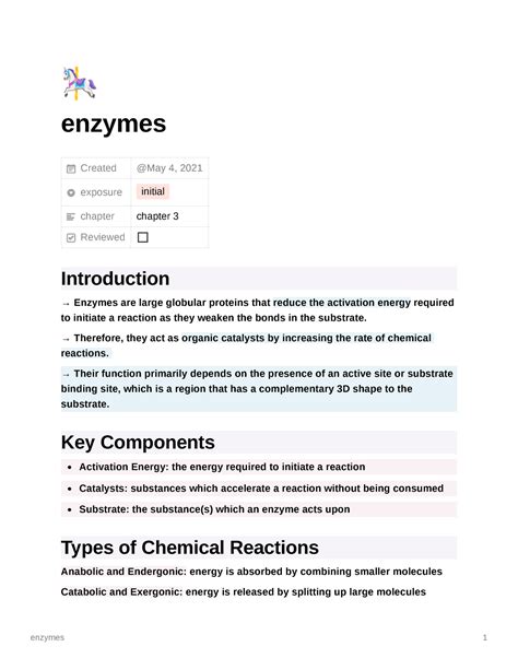 Enzymes Vce Biology Unit 3 4 Notes Enzymes Created Exposure Initial Chapter Chapter 3