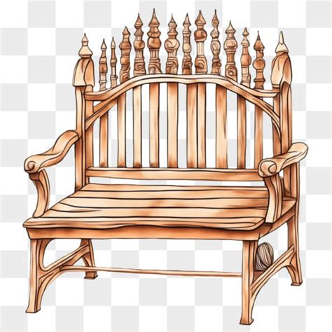 Download Simple And Elegant Wooden Bench With Decorative Elements Png