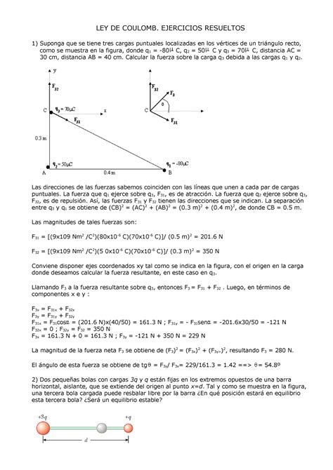 Ejercicios Resueltos De La Ley De Coulomb Ley De Coulomb Ejercicios