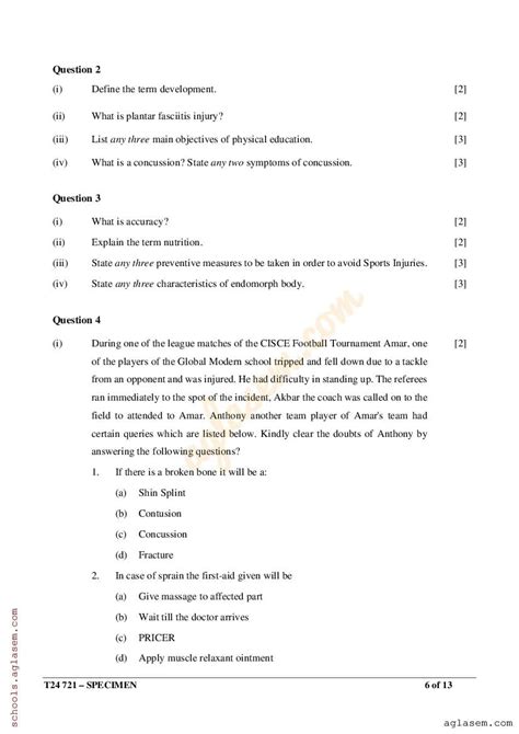 Icse Physical Education Specimen Paper 2024 Pdf Cisce Class 10