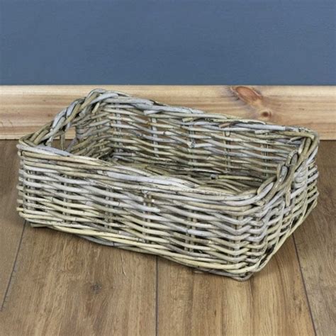 Rectangular Grey And Buff Rattan Storage Basket The Basket Company