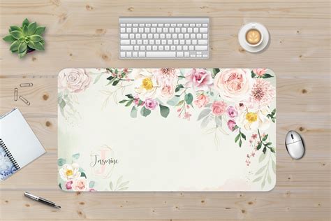 Green Floral Monogram Desk Pad Custom Desk Mat Boho Desk - Etsy