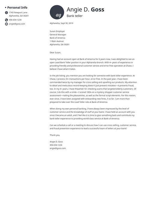 Bank Teller Cover Letter Examples Templates For