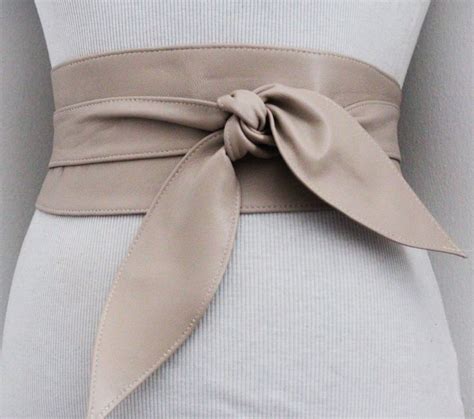 Beige Soft Leather Obi Belt Tulip Tie Waist Or Hip Belt Real Leather