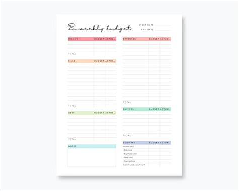 Bi Weekly Budget Printable Etsy