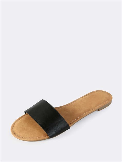 Classic Leather Slip On Sandals Black Shein Sheinside