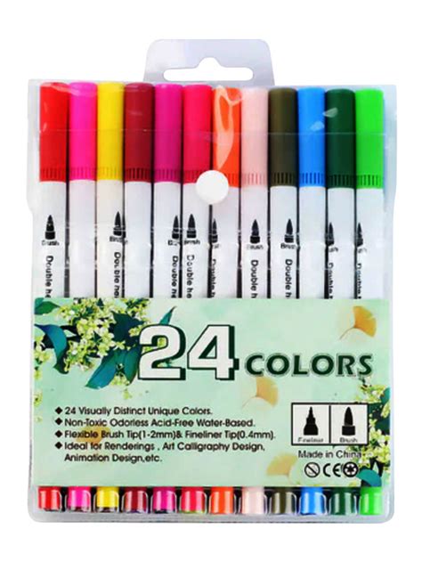 Аквамаркеры dual tip art marker двусторонние кисточка и линер, набор 24 ...