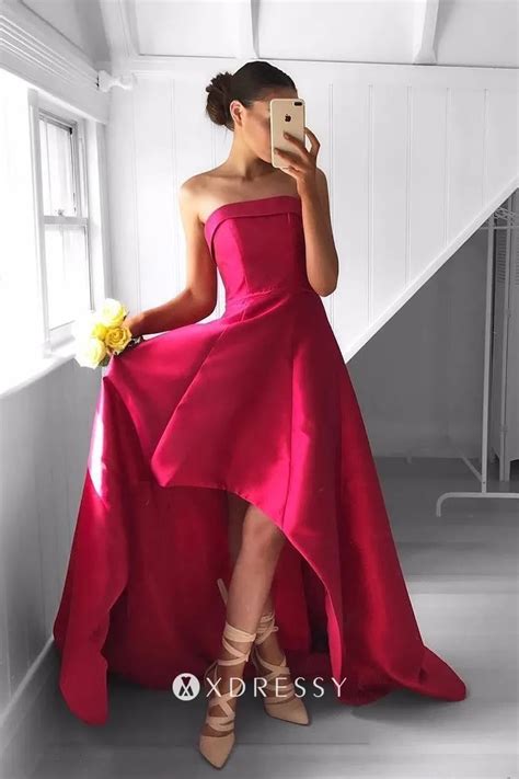 Strapless Lipstick Red High Low Fashion Prom Dress Xdressy