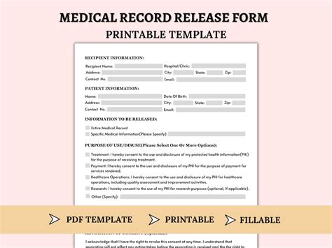 Medical Record Release Form Template Printable Medical Release Form Medical Information