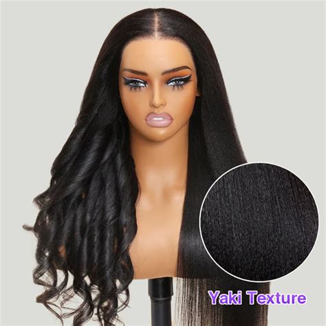 Glueless Yaki Straight Wig 8x5 Pre Cut Lace Closure Human Hair Wigs Wi