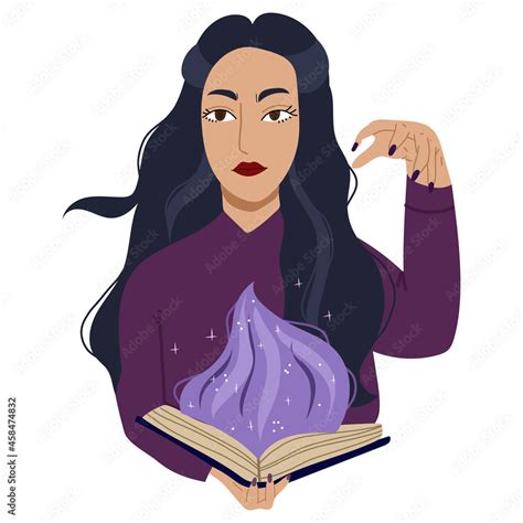 young witch casts  spellesoteric  mystical character stock vector
