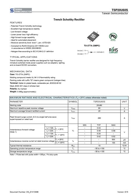 Tsp U S Datasheet Rectifier Equivalent Taiwan Semiconductor