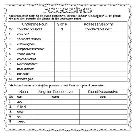 Possessive Plural Nouns Worksheets Singular Possessive Noun