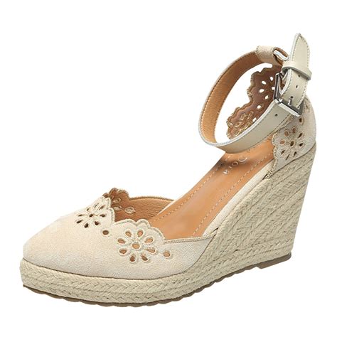 Zaroyeax Embroidered Hollow Out Wedge Heels Women Rope Shoes Ankle Wrap