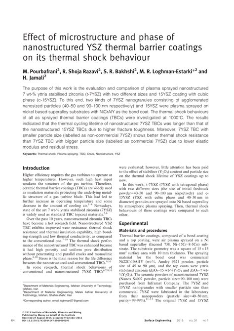 PDF Effect Of Microstructure And Phase Of Nanostructured YSZ Thermal