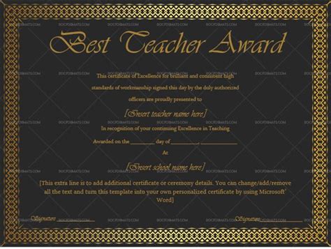 Best Teacher Award Certificate Golden Black 1244 Doc Formats