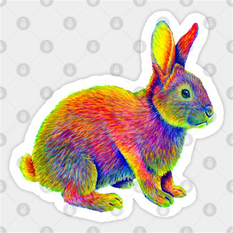 Psychedelic Rainbow Bunny Rabbit Rainbow Rabbit Sticker Teepublic