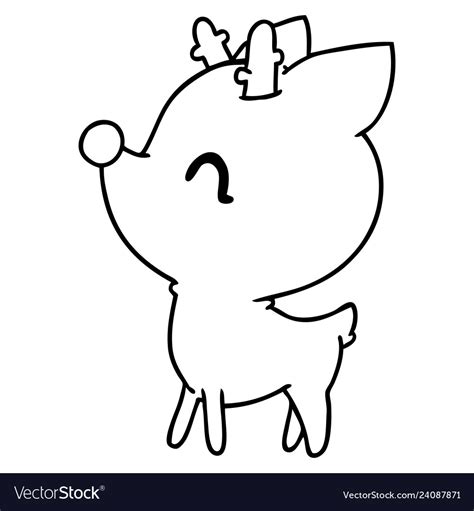 Line drawing of kawaii cute deer Royalty Free Vector Image