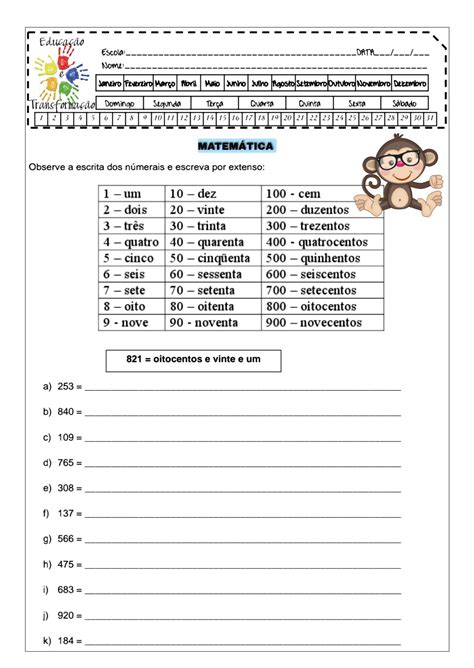 ATIVIDADE NÚMEROS POR EXTENSO Matemática 46 OFF