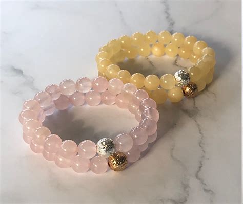 Rose Quartz Bracelet Crystal Beaded Gemstone Bracelet Etsy