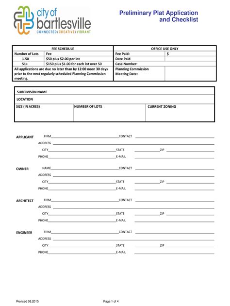 Fillable Online Cityofbartlesville Preliminary Plat Application And