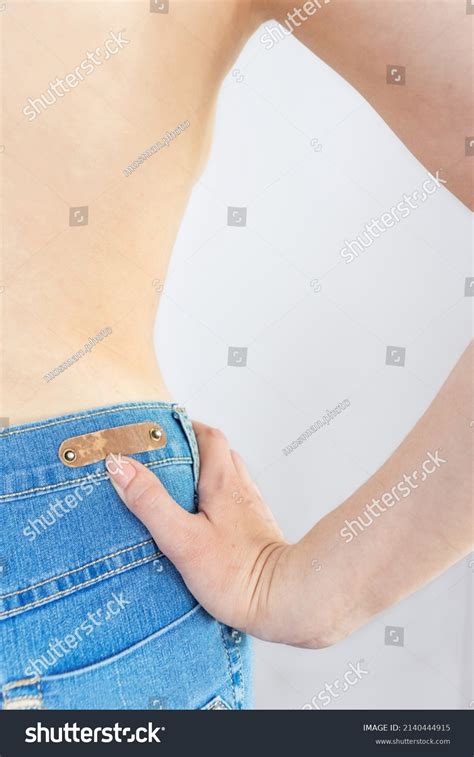 Naked Female Torso Waist Blue Jeans Stock Photo 2140444915 Shutterstock