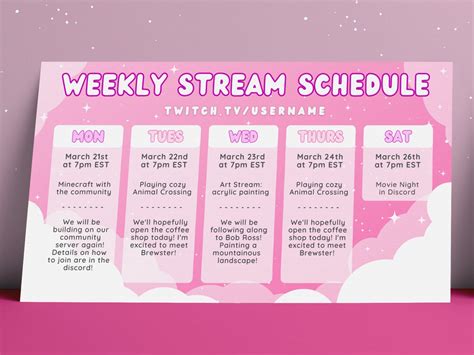 Pink Starry Sky Twitch Youtube Weekly Stream Schedule Social Etsy