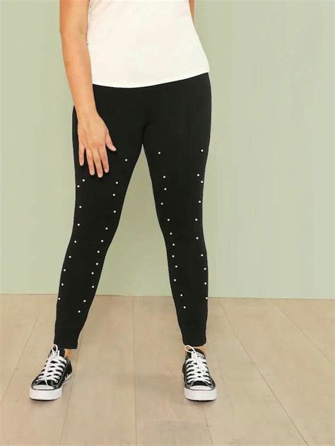 Plus Pearl Beading Leggings From Shein Leggings Are Not Pants Trendy