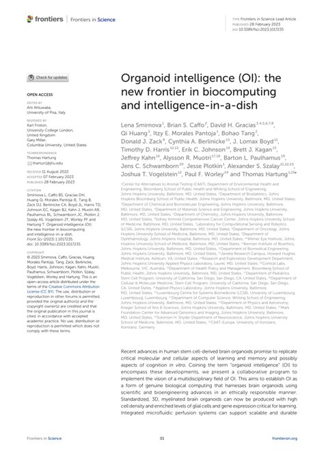 Pdf Organoid Intelligence Oi The New Frontier In Biocomputing And Intelligence In A Dish