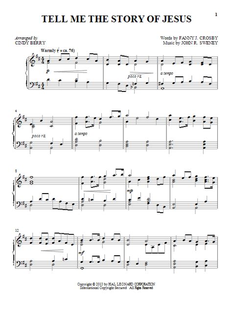 Tell Me The Story Of Jesus Sheet Music By Cindy Berry Piano