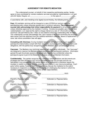 Fillable Online AGREEMENT FOR REMOTE MEDIATION Fax Email Print PdfFiller