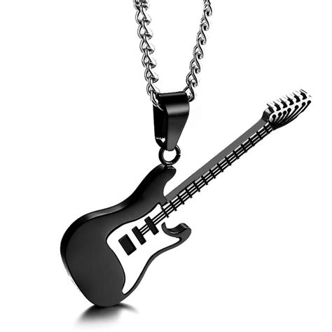 Bobijoo Jewelry Pendentif Guitare Electrique Rock Acier Or Noir