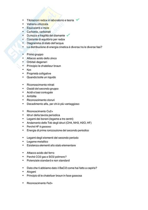 Domande Esame Orale Di Chimica Generale E Inorganica