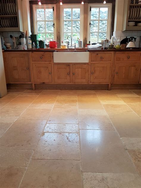 Travertine Tiled Kitchen Floor Renovated In Parwich Derbyshire Stone