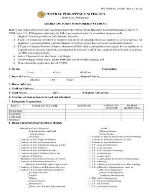 Fillable Online Cpu Edu Cpu Edu PhpdfregistrarAdmission Form For