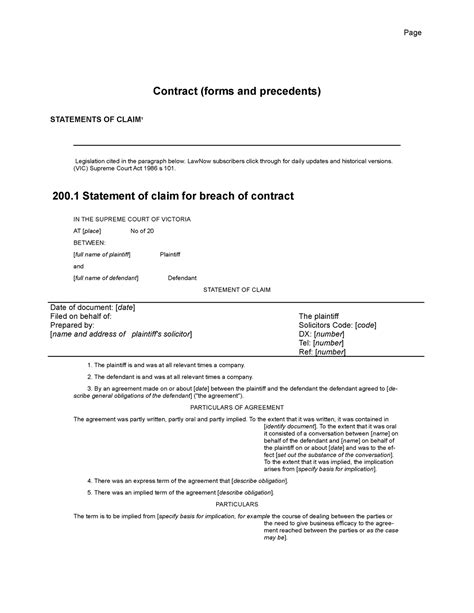 Statement Of Claim For Breach Of Contract Contract Forms And